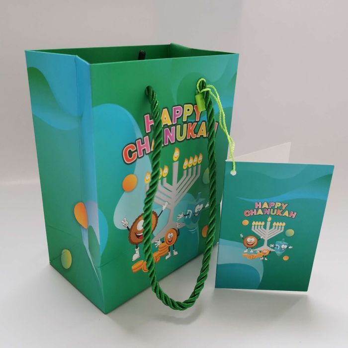 Chanukah green gift bag 3 sizes - Green Gift Wrap - JewFadz
