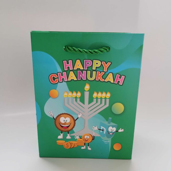 Chanukah green gift bag 3 sizes - Green Gift Wrap - JewFadz