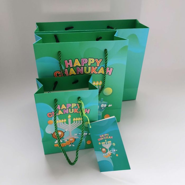 Chanukah green gift bag 3 sizes - JewFadz