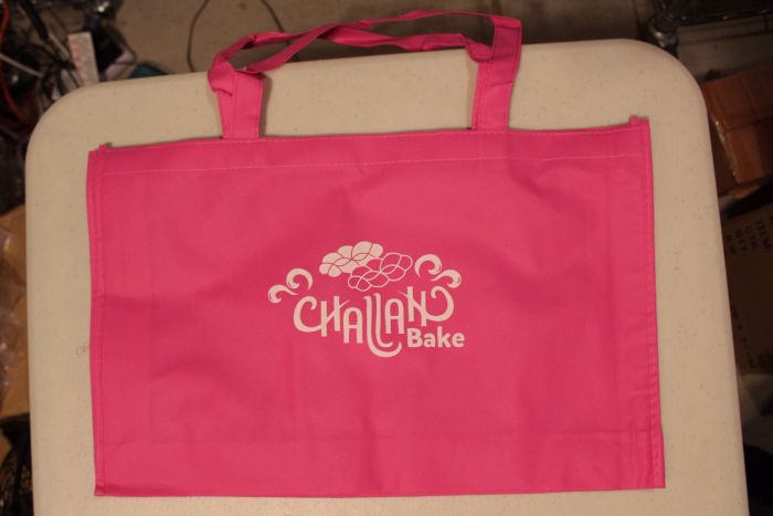 Non-Woven Challah Bake Tote Bag in Pink with White Lettering