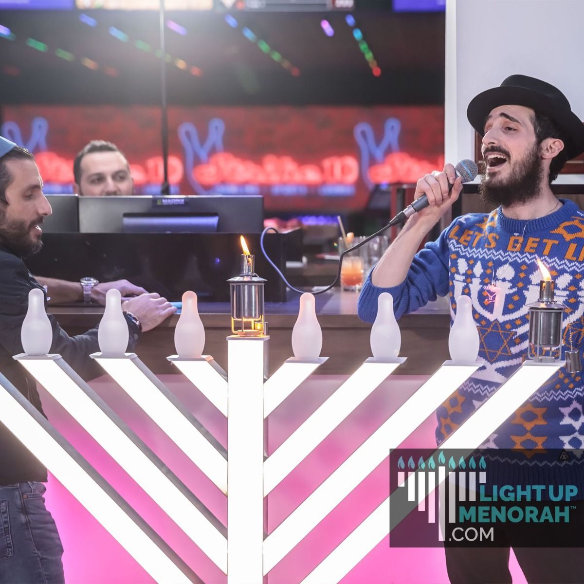 Jewish Holiday Candles Lit In Menorah For Hanukkah Festival Symbols With Copy Space White Background 2k6meng