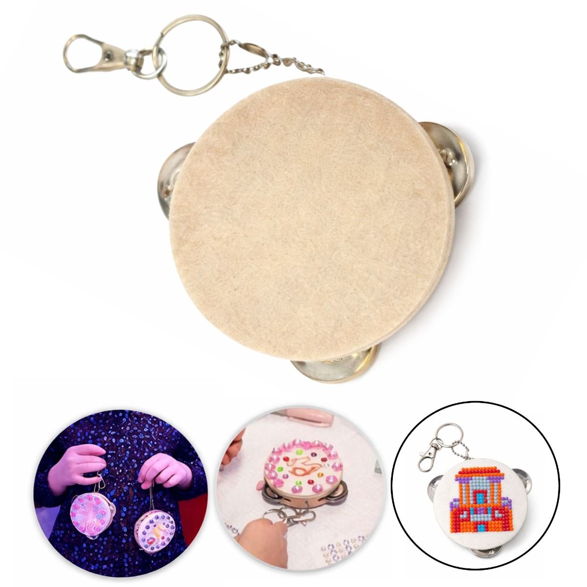 3 Inch Wooden Tambourine Keychain - Unique Musical Accessory for