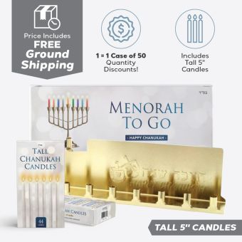 Prepacked Tin Mivtzoim Menorah Kit With Tall 5" Candles - 50/Case [FREE USA GROUND SHIPPING]