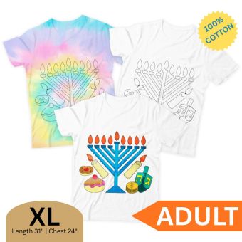 XLarge ADULT Chanukah Tshirt - Color / Tie-Dye your own