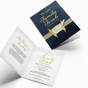 Siyum Sefer Torah Bifold Invitation Design - Blue 
