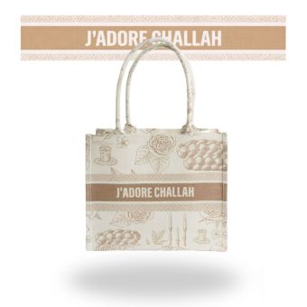 Beige Cotton Canvas J'adore Challah Tote Bags