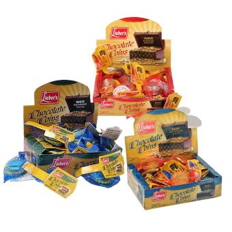 Parve & Milchig Chocolate Coin Boxes - Liebers 24 bags in box