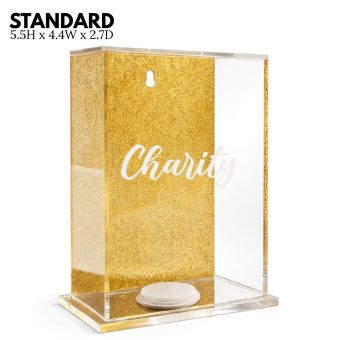 Gold Acrylic Tzedakah Pushka Box with Charity Logo