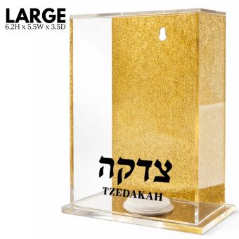 Lucite Wall-Hanging or Free Standing Larger Gold Acrylic Charity Box 6.2H x 3.5W x 5.5L - Comes Individually Packed in a Clear PVC Box