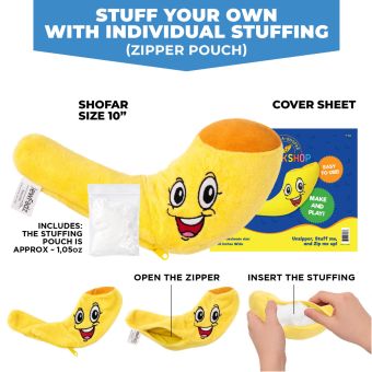 Build & Decorate your Own Plush Shofar With Individual Stuffing 10 Inch - YOM TOV FRIENDLY
