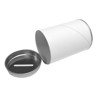 Mini White Tzedakah Box with Removable Metal Lid – 2x3