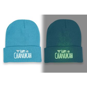 GLOW Embroidery Chanukah Blue Beanies - ORDER IN INC OF 25