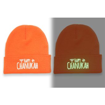 GLOW Embroidery Chanukah Orange Beanies