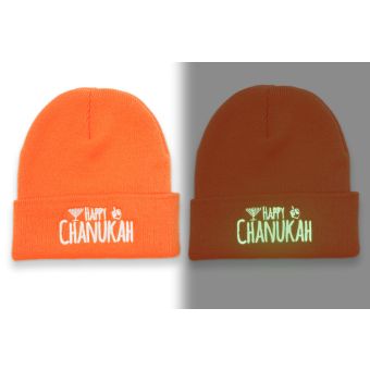 GLOW Embroidery Chanukah Orange Beanies - ORDER IN INC OF 25