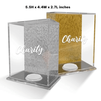 Lucite Wall-Hanging or Free Standing Acrylic Tzedakah Box - with Charity logo