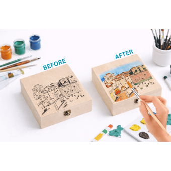 Small 4 Section Jerusalem Art Wooden Tea Box - Color & Decorate Your Own