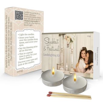 Beige - 'Traditional' Neshek Candlelighting Kit [w/ 2 Tealights + Matches + Striker]