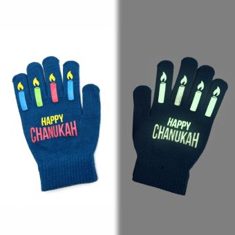 Happy Chanukah Glow in the Dark Glove Navy Multicolor Logo 2 sizes - Adults and Kids