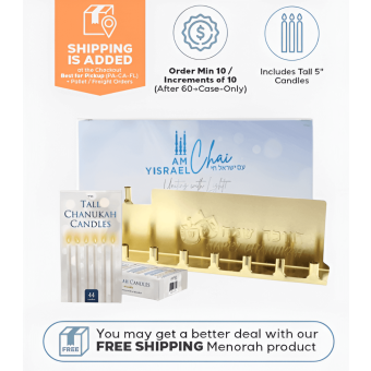 Am Yisrael Chai Tin Mivtzoim Menorah Kit With Tall 5" Candles - 60/Case