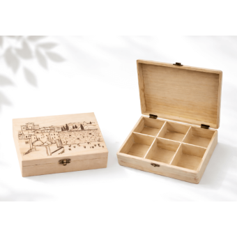 Large Wooden Purim Tea Box – Jerusalem & Western Wall Design 