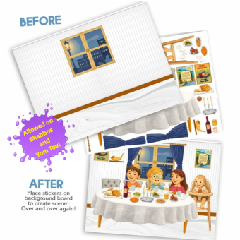 NEW!! Rosh Hashana Dinner Reusable Sticker Scene - Allowed on Shabbos and Yom Tov!