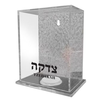 Lucite Wall-Hanging or Free Standing Silver Acrylic Charity Box 5.5H x 4.4W x 2.7L