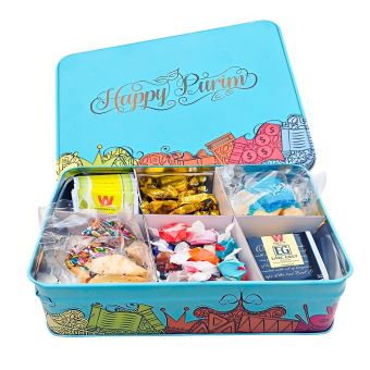 Filled Large Tin Happy Purim Tea Box - Simple Option 